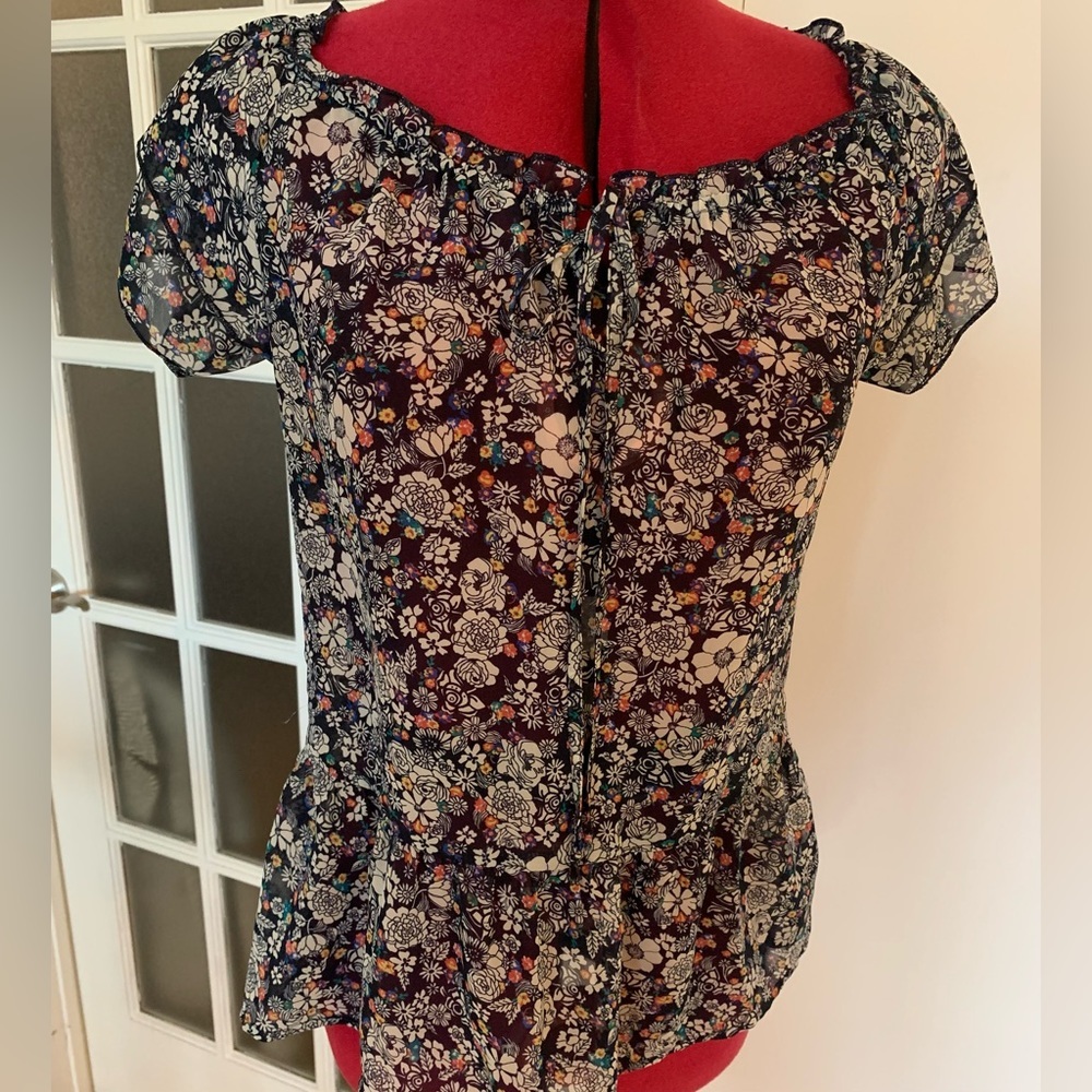 Aeropostale Navy Flower Blouse Top
